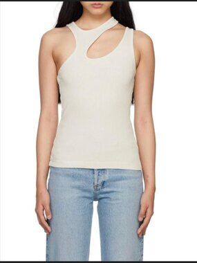 AGOLDE Athena Cut Out Tank Ecru XS | Asymmetrical Ribbed Top